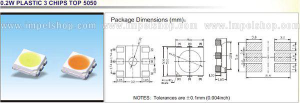LED-STPA5050BB LED DIODA SMD NIEBIESKA , TECHNOLOGIA 3 CHIPS