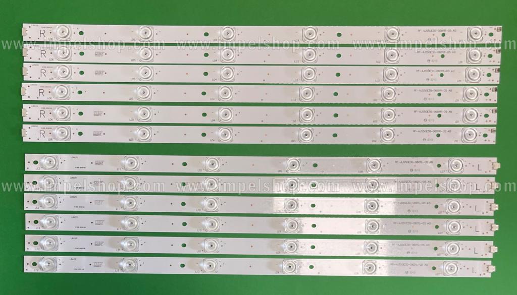 Zestaw listew LED do naprawy podświetlenia telewizora SHARP 55" zestaw 12szt , RF-AJ550E30-0601R-05 , CRH-P5530300612R675 X 6szt & RF-AJ550E30-0601L -05 , P5530300612L675 X 6szt / CRH-P5535350612L549-REV1.1 B x 6szt & CRH-P5535350612R549-REV1.1 B X 6szt