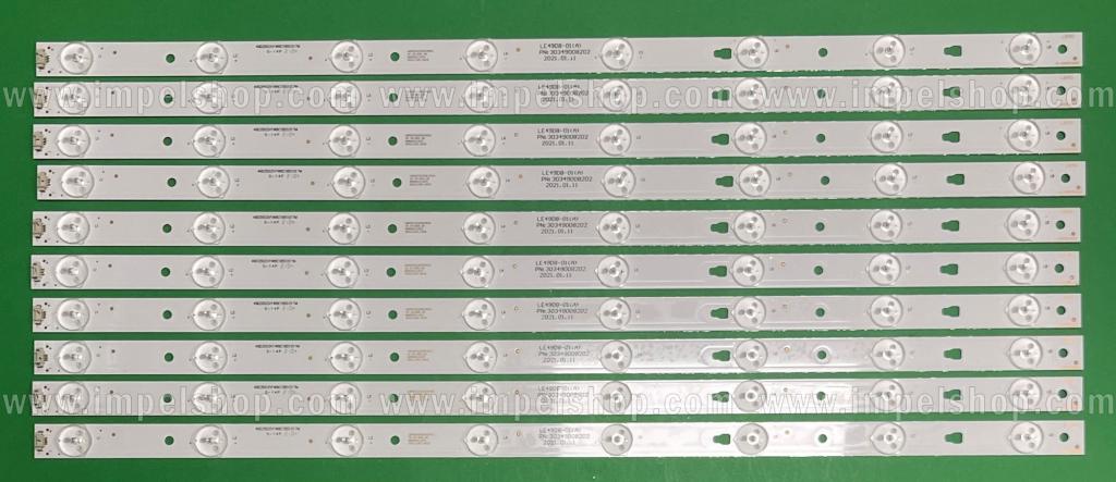 Zestaw listew LED do naprawy podświetlenia telewizora HITACHI 49" / 50" zestaw 10szt X LE49D8-01(A) PN : 30349008202 / LED50D8-03(A) . 8LED , 3V , 510MM , PN : 30349008203
