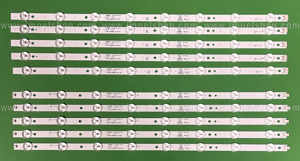 Zestaw listew LED do naprawy podświetlenia telewizora PHILIPS 48" zestaw 10szt , 5szt X 4708-K480WD-A4213K01 , 8LED & 5szt X 4708-K480WD-A4213K11 , 8LED