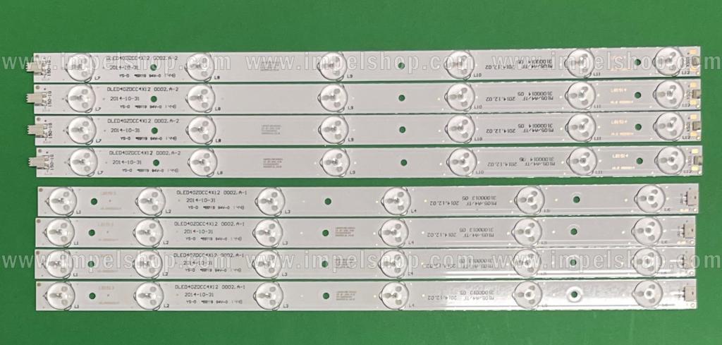 Zestaw listew LED do naprawy podświetlenia telewizora AWOX 40" zestaw 8szt , 4szt X DLED40ZDCC4X12 0002.A-1 , 6LED , 3V , 377MM & 4szt X DLED40ZDCC4X12 0002.A-2 , 6LED , 3V, 374MM