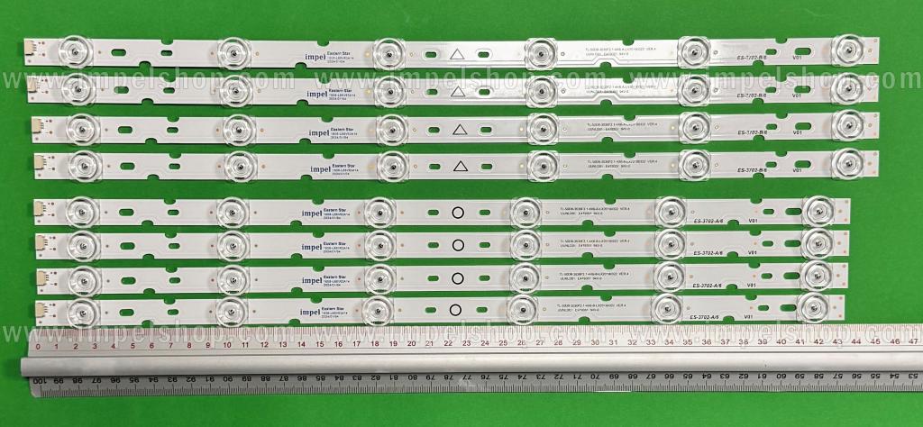 Zestaw listew LED do naprawy podświetlenia telewizora TCL / THOMSON 50" zestaw 8szt , 4szt X 4C-LB5006-YH03J TCL-50D8-3030F2.1-4X6-A-KX20190322 , 450MM , 6LED , 6V & 4szt X 4C-LB5006-YH04J TCL-50D8-3030F2.1-4X6-B-KX20190322 , 436MM , 6LED , 6V