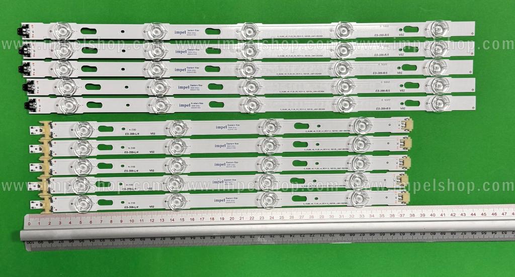 Zestaw listew LED do naprawy podświetlenia telewizora SAMSUNG 40" zestaw 10szt , 5szt X V6DU-400DCA-R2 , 4LED , 377MM & 5szt X V6DU-400CB-R2 , 5LED , 441MM , BN96-39655A & BN96-39656A , S_KU6K_40_FL30_L4_REV1.0_160105_LM41-0023 ,