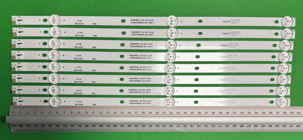 Zestaw listew LED do naprawy podświetlenia telewizora PHILIPS 43" zestaw 8szt x SVK430AK1_WICOP_3LED_Rev03_20170430 4708-K43WDC-A3113N11 K430WDC1_A3 , 3LED , 389MM , 6V ,